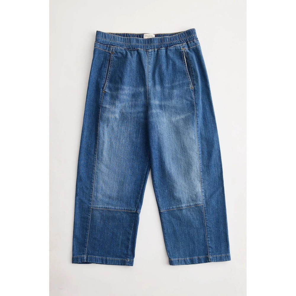 Pilcro Anthropologie Izzie Relaxed Pull On Barrel Jeans Women's M Eyck Wash Crop